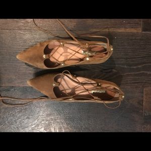 Halogen Lace-up Flats, brown suede size 10